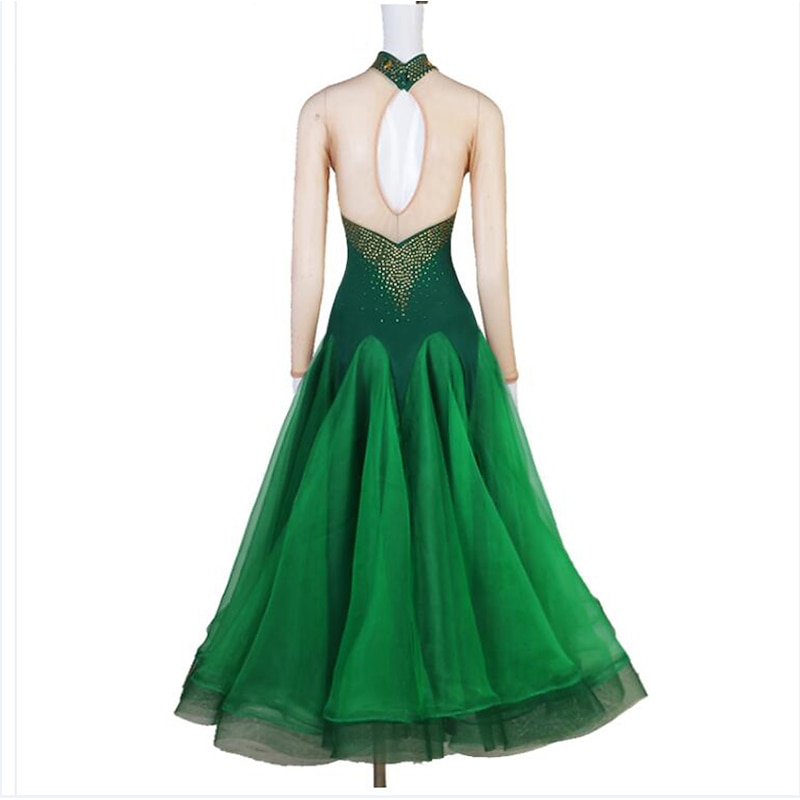 Ballroom Dance Dress Crystals / Rhinestones Women's Performance Training Long Sleeve Spandex Organza4