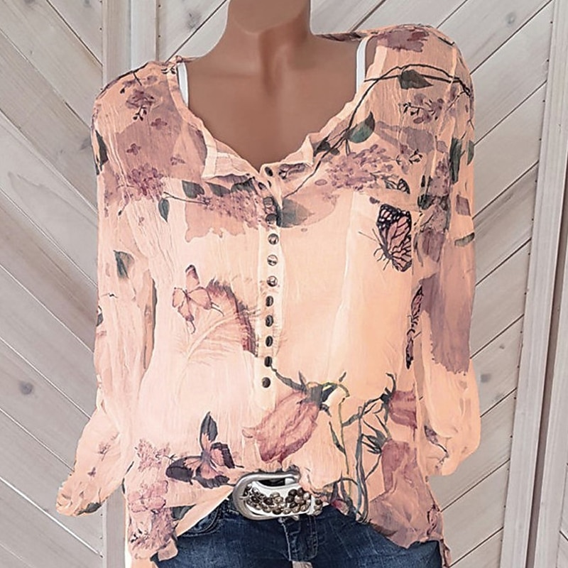 Women's Shirt Blouse Streetwear Holiday Casual Floral Buttons Print Long Sleeve Regular Tops Shirt Collar Daily Going out Weekend White Purple Orange Green Summer Spring Fall4