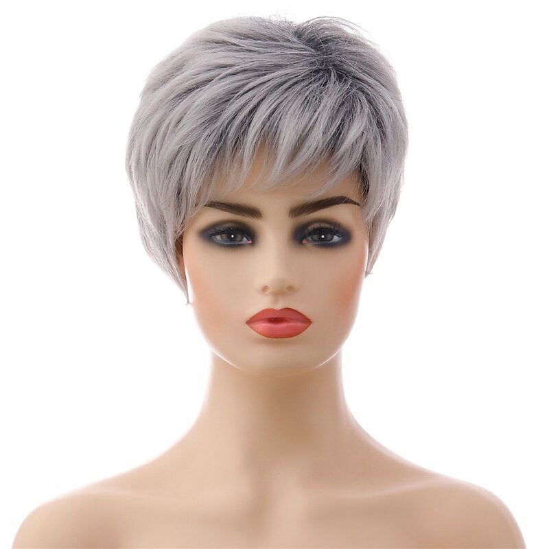 Pixie Cut Wigs Short Hair Wig European And American Women's Fashion Mixed Color Bangs Chemical Fiber Headgear Wig  For Daily Party4