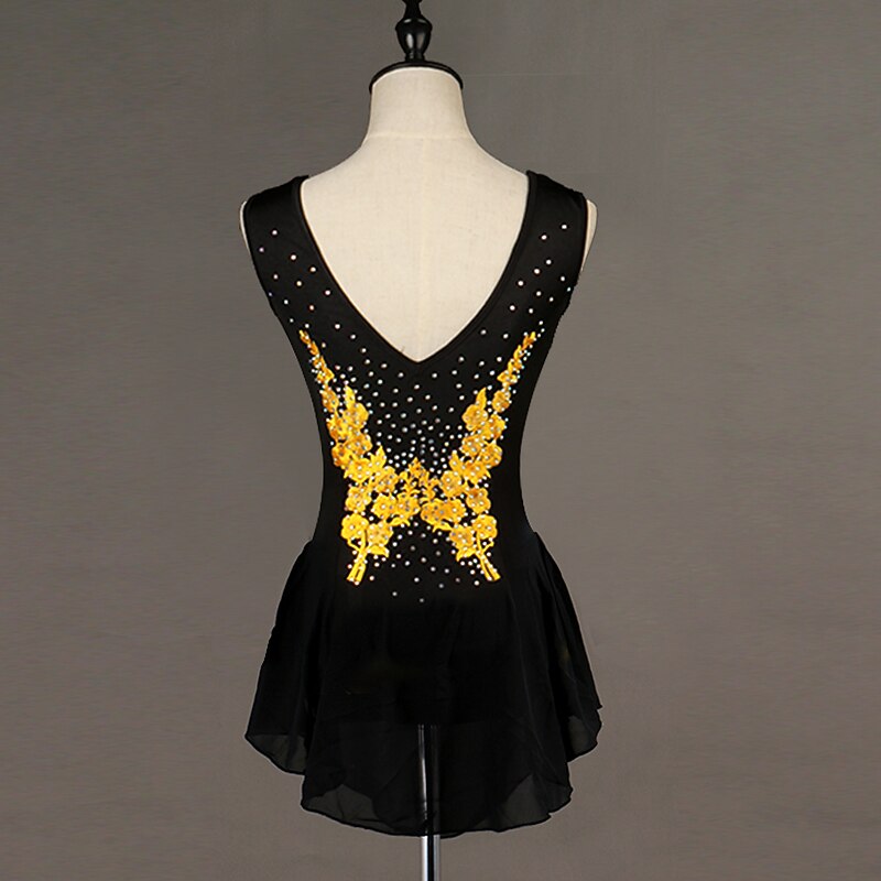 Figure Skating Dress Women's Girls' Ice Skating Dress White Yellow Open Back Patchwork Spandex High Elasticity Training Practice Professional Skating Wear Classic Crystal / Rhinestone Sleeveless Ice3