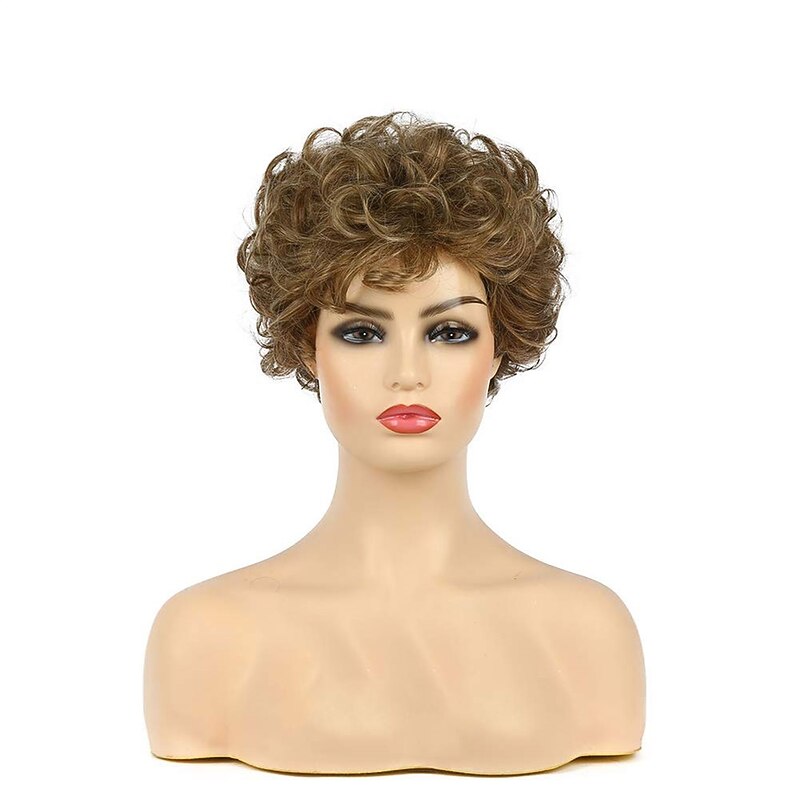 Short Curly Wavy Blonde Brown Wigs for Women Natural Looking Synthetic Hair Replacement Wi2