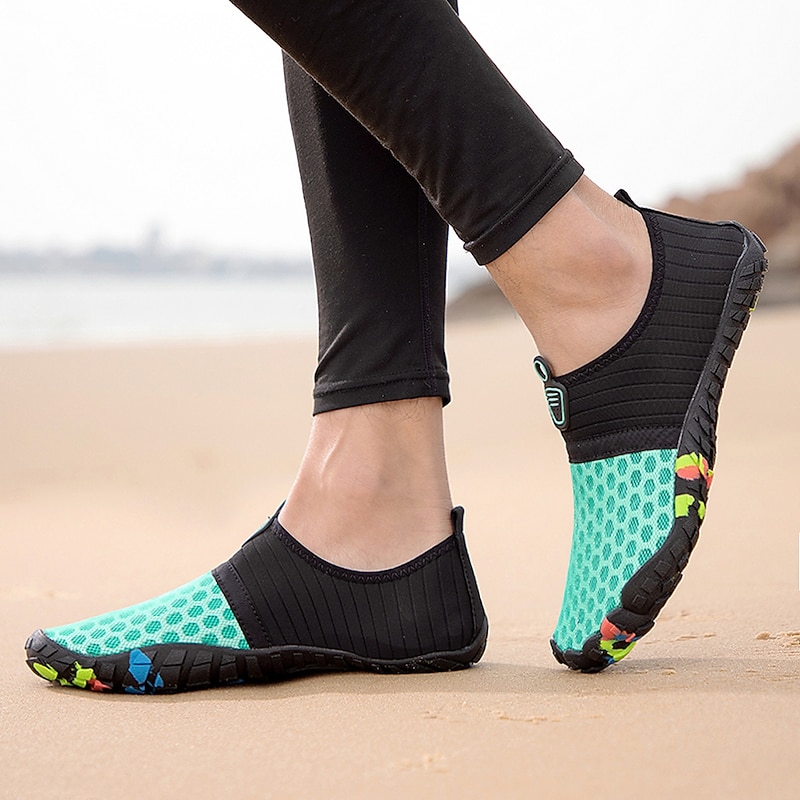 Green and Black Men's Barefoot Water Shoes with Slip-On Design and Colorful Soles for Beach and Water Activities3