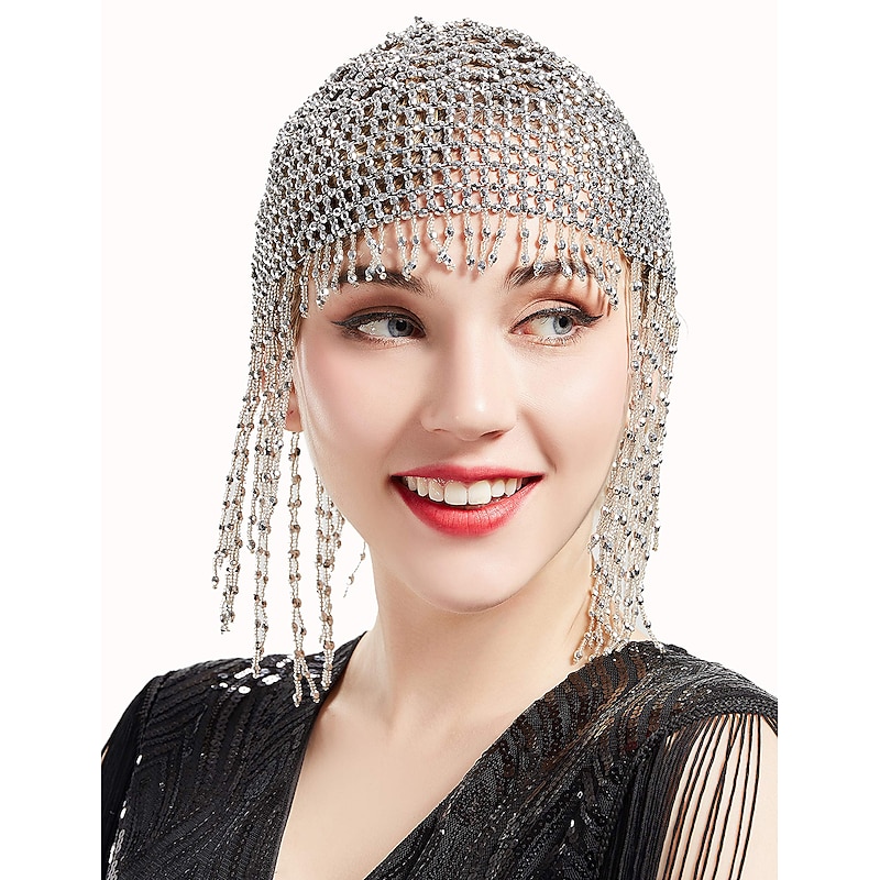 Beaded Cap 1920s Bride Headpiece Retro Vintage Roaring 20s The Great Gatsby Women's Cosplay Costume Casual Daily Hat Masquerade3