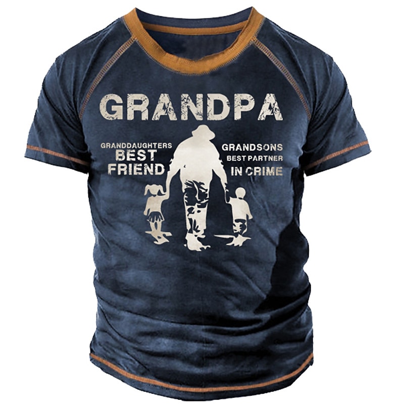 Men's Letter Graphic Prints T Shirt Funny T Shirts Grandpa T Shirt Short Sleeve T shirt 3D Print Crew Neck Shirt Vintage Sports Designer Outdoor Street Daily Yellow Navy Blue Green Summer Clothing