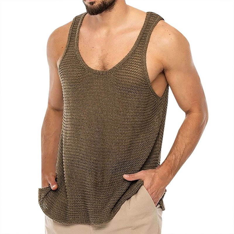 Men's Tank Top Vest Top Undershirt Sleeveless Shirt Sleeveless Crew Neck Summer Solid Color Sports Fashion Lightweight Vacation Casual Daily Black White Brown Top Tee for Men2