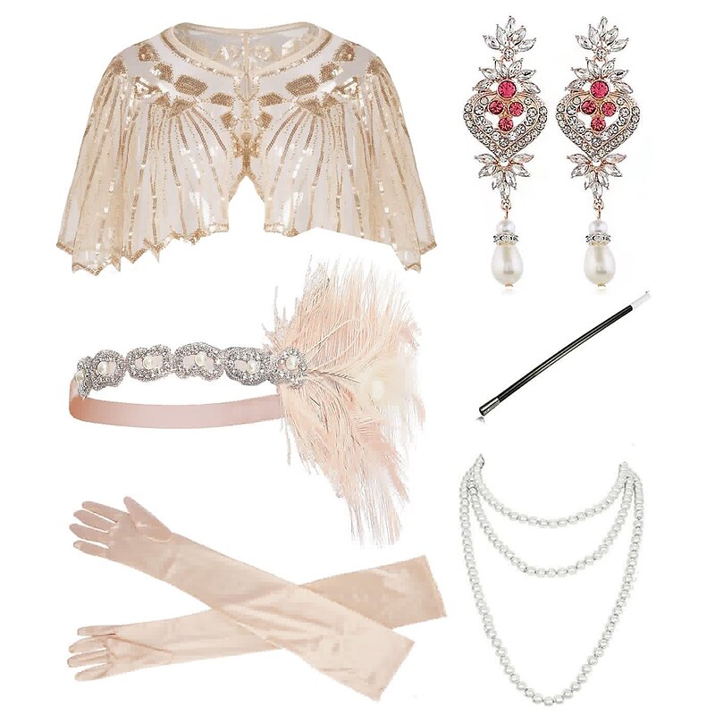 Retro Vintage 1920s Cloak Party Costume Fascinator Hat The Great Gatsby Charleston Wedding Guest Fancy Dress Women's Masquerade Party / Evening Wedding Reception Bachelorette Party Adults' Shawl3