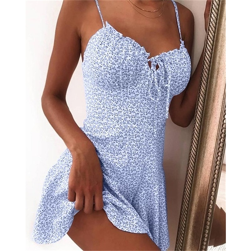 Women's Casual Dress Sundress Floral Dress Mini Dress Dark Yellow Light Pink White Sleeveless Floral Lace up Spring Summer Spaghetti Strap Hot Vacation Weekend Slim 2023 S M L XL XXL 3XL 4XL 5XL3