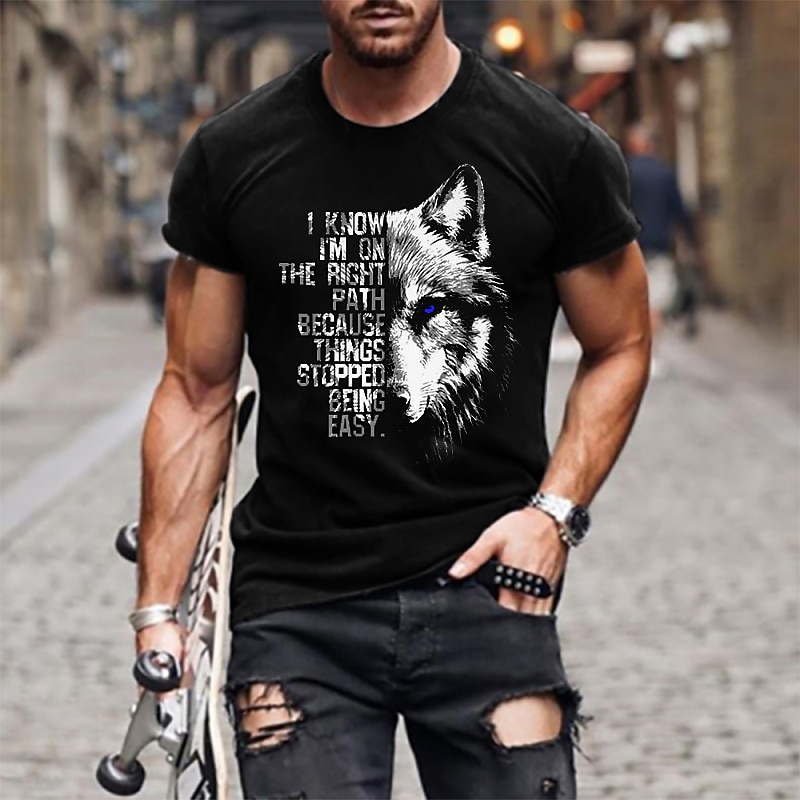 Men's Animal Wolf Letter T Shirt Casual Style 100% Cotton Short Sleeve Graphic Shirt Heather Gray Black Army Green Comfortable Tee Casual Fashion Designer Clothing