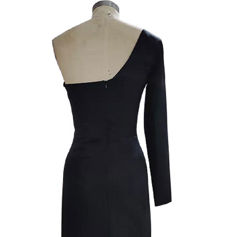 Sheath Evening Gown Elegant Dress Prom Formal Evening Floor Length Long Sleeve One Shoulder Fall Wedding Guest Stretch Fabric with Sleek Slit Pure Color Masquerade Dress3