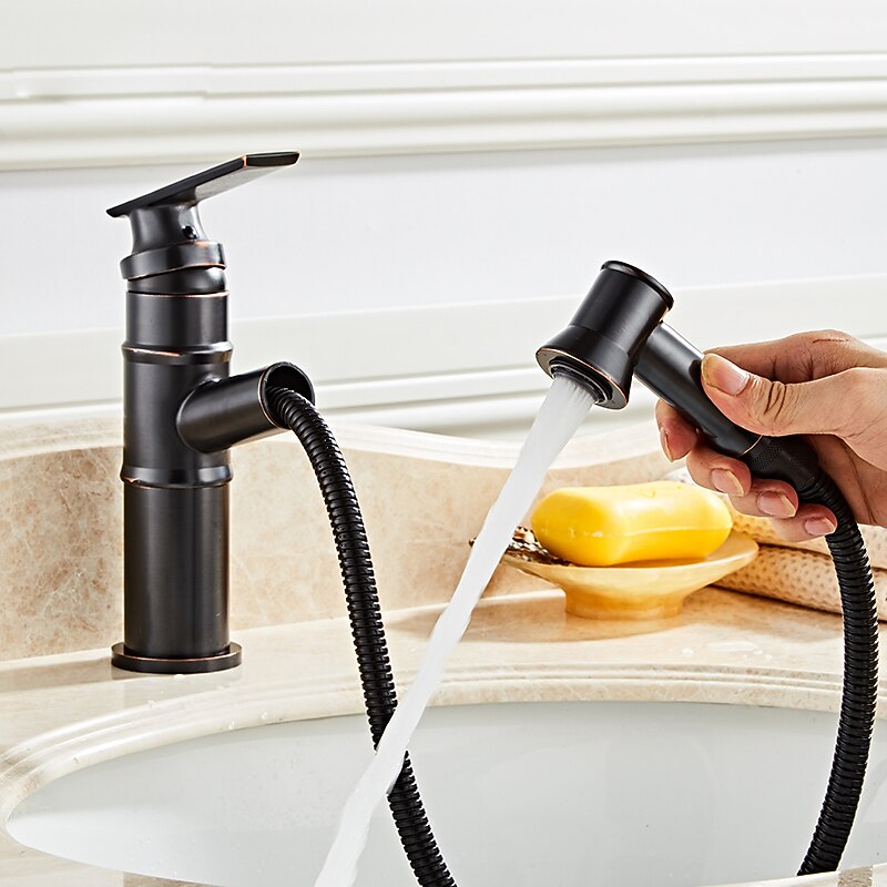 ORB Bathroom Sink Faucet,Pull out Spray Antique Brass Single Handle One Hole Bath Taps4