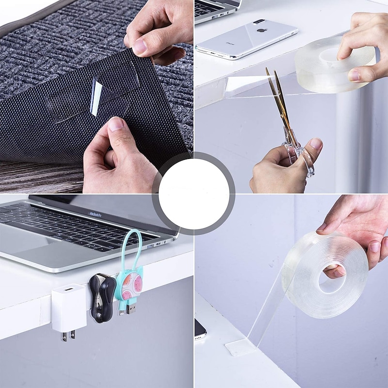 Double Sided Tape Heavy Dut, Multipurpose Removable Mounting Tape Adhesive Grip,Reusable Strong Sticky Wall Tape Strips Transparent Tape Poster Carpet Tape for Paste Items,Household2