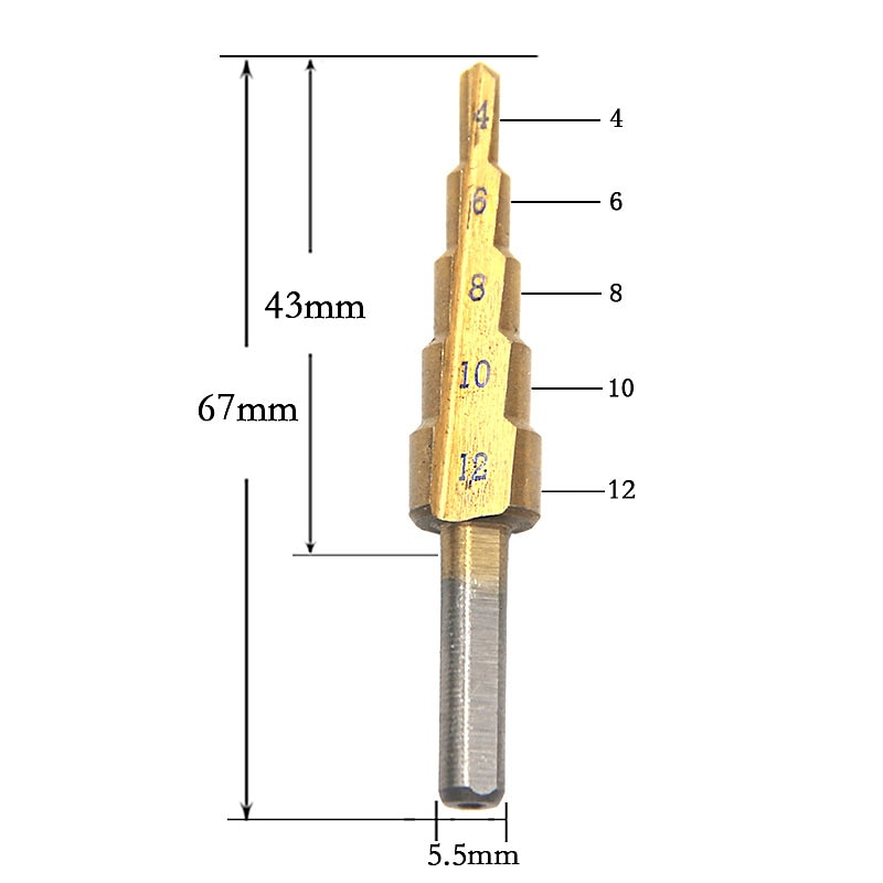 HSS Step Drill Bits 4mm-12mm Straight Flute Power Tools Triangle Shank Wholesale Price 5 Steps Metal Drilling Titanium3