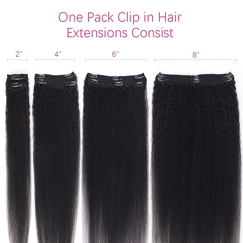 Clip in Hair Extensions Human Hair Kinky Straight Silky Virgin Hair Clip in Full Head 18 Inch Unprocessed Brazilian Remy Human Hair for Black Women 8pcs with 18 Clips 120 Gram Per Set4