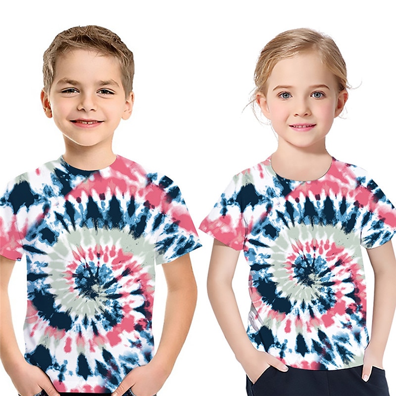 Kids Boys Girls' T shirt Short Sleeve 3D Print Tie Dye Black Blue Pink Children Tops Spring Summer Basic Cute Daily Outdoor Regular Fit 3-12 Years3