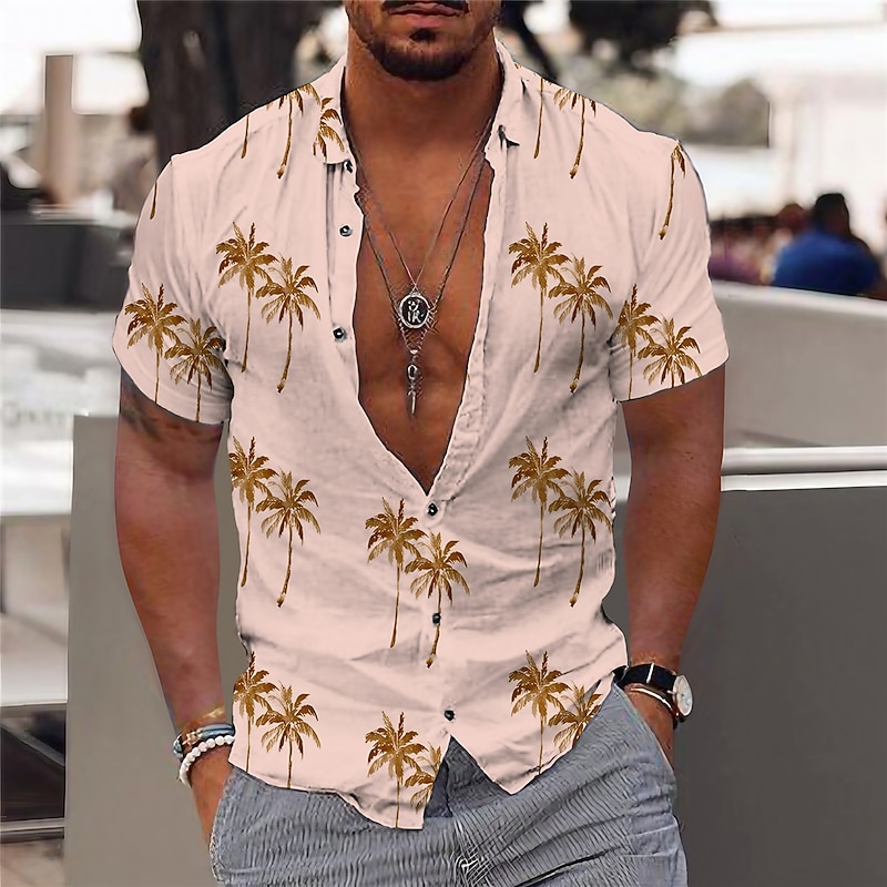 Men's Coconut Tree Shirt Summer Hawaiian Shirt Graphic Shirt Aloha Shirt Short Sleeve Shirt Turndown Outdoor Street Print White Pink Red Blue Green Print Button-Down Clothing Apparel Fashion Designer