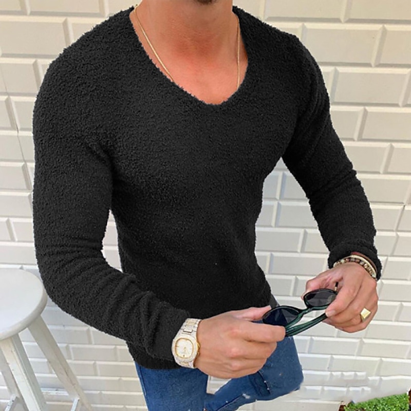 Men's T Shirt Long Sleeve Shirt Long Sleeve V Neck Spring, Fall, Winter, Summer Plain Casual Slim Fit Holiday Outdoor Casual Sports Black White Top Tee for Men