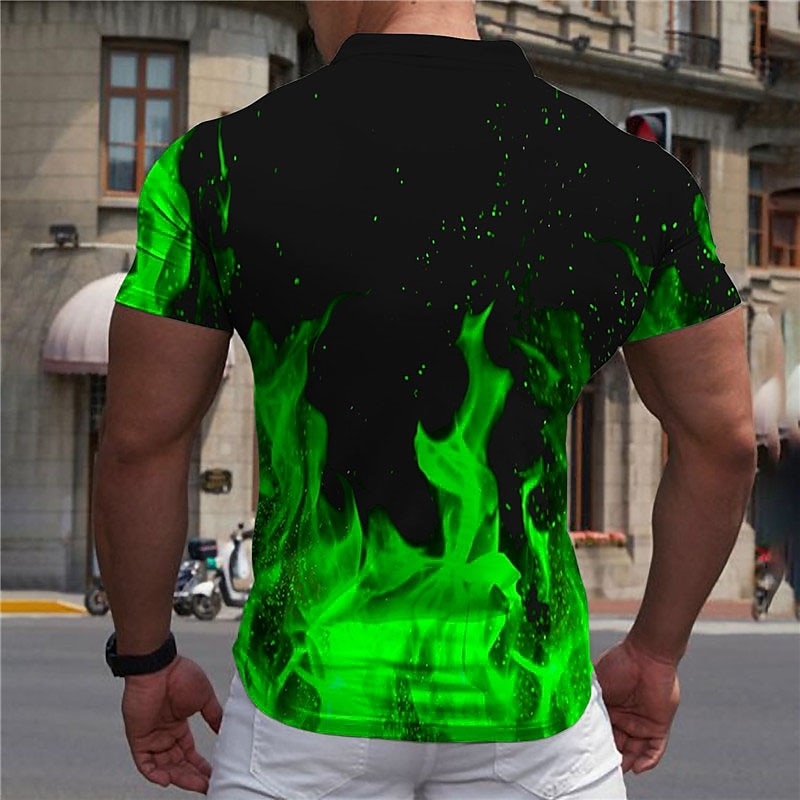 Men's Flame Polo Shirts Golf Shirt Short Sleeve Shirt Turndown Casual Daily 3D Print Fuchsia Green Print Button-Down Clothing Apparel Fashion Designer Casual Breathable2