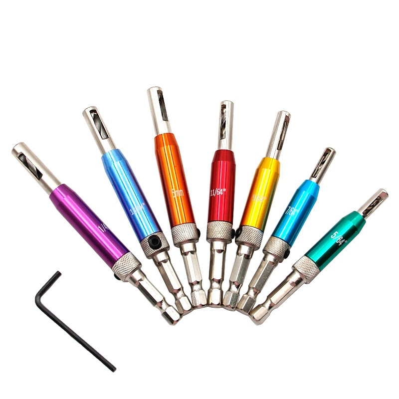 7pcs Colour Door Lock & Hinge Drill Bit Set Self Centering Pilot Hole HSS Hex Shank Wood Tool Hole Saw DIY Wholesale Price