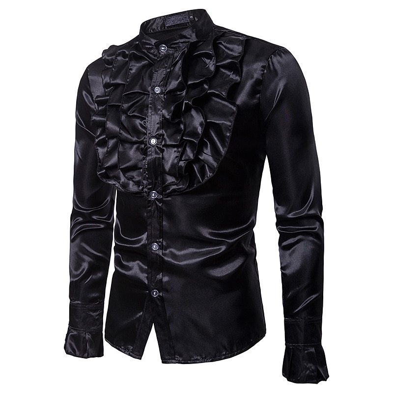 Retro Vintage Rococo Victorian Blouse / Shirt Masquerade Prince Stand Collar Fancy Dress Men's Masquerade Party / Evening Carnival of Venice Adults' Blouse2