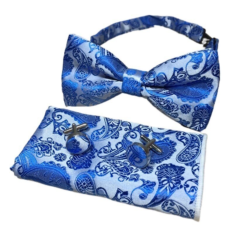 Men's Ties Bow Tie Pocket Square Cufflinks Sets Bow Tie Gift Box Work Wedding Gentleman Jacquard2