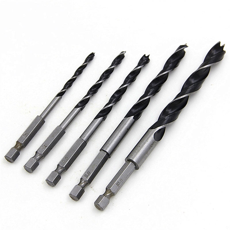 5pcs Quick Change Hex Shank HCS Twist Drill Bit Three Flutes Hardware Set 4mm 5mm 6mm 8mm 10mm Wood DIY Tools