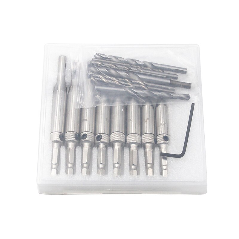8pcs  Door Lock & Hinge Drill Bit Set With Twist Drill Plastic Box Self Centering Pilot Hole HSS Hex Shank Wood Tool Hole Saw DIY Wholesale Price