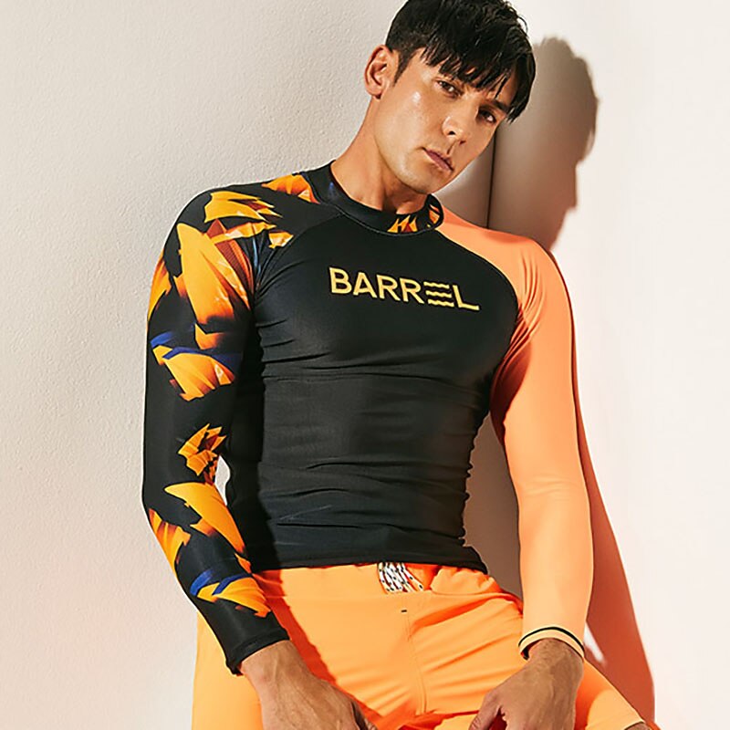 Men's Rash Guard Swim Shirt UPF50+ Quick Dry Lightweight Long Sleeve Sun Shirt Bathing Suit Swimming Surfing Beach Water Sports Patchwork Spring Summer2