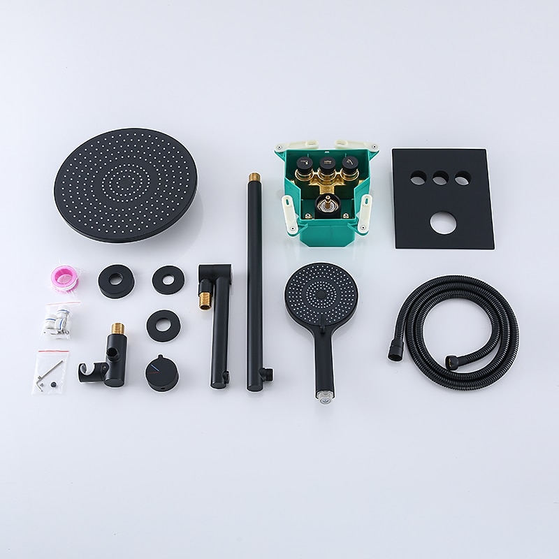 10 Inch Round Shower Faucets Sets,3-Function Matte Black / Chrome Complete with Brass Shower Head and Solid Brass Handshower Mount Inside Rainfall Shower Head System3