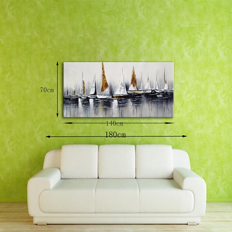 Oil Painting 100% Handmade Hand Painted Wall Art On Canvas Abstract Horizontal Abstract Ocean Sailboat Landscape Modern Home Decoration Decor Rolled Canvas No Frame Unstretched3