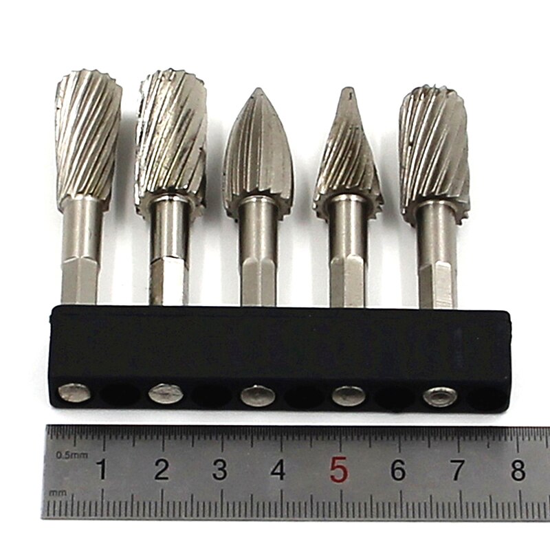 5pcs 1/4'' Hex Shank HSS Steel Rotary Burrs Cutter Engraving Grinding Bit For Rotary File Cutter Tools Woodworking DIY4