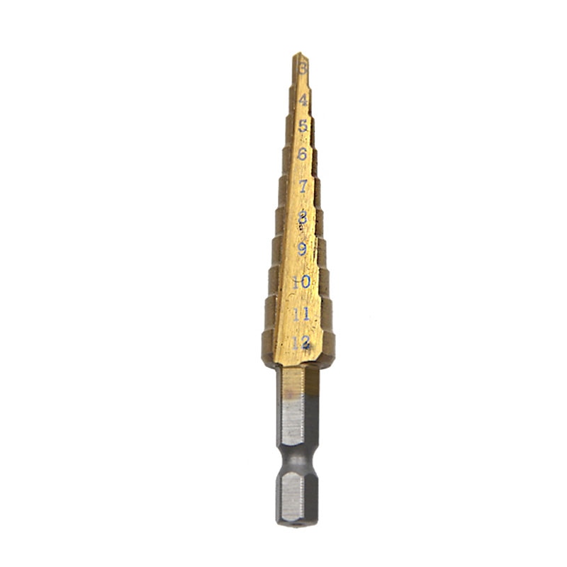 HSS Step Drill Bits 3mm-12mm Straight flute Power Tools 1/4 Hex Shank Wholesale Price 10 steps metal Drilling Titanium2