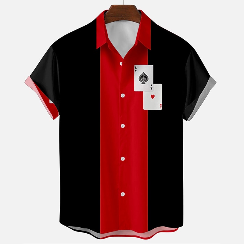 Men's Striped Shirt Summer Shirt Bowling Shirt Short Sleeve Fashion 1950s Casual Outdoor Casual Daily Spring & Summer Turndown Button-Down Black / Red Black / Gray Black White Blue