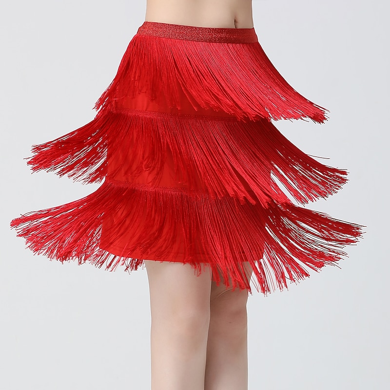 Belly Dance Latin Dance Skirts Fringed Tassel Pure Color Splicing Women's Training Performance High Spandex4