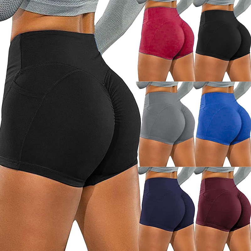 Women's Running Shorts Compression Shorts Gym Shorts with Phone Pocket Jogging Training Running Bottoms Solid Colored Light Blue Black Pink Fall Sports Activewear Stretchy Regular Fit2