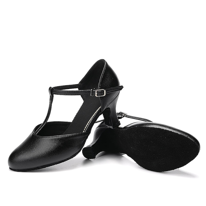 Women's Ballroom Dance Shoes Modern Shoes Character Shoes Performance Practice Ballroom Dance Suede Shoes Simple Style Practice Buckle Cuban Heel Closed Toe Buckle T-Strap Adults' Black4