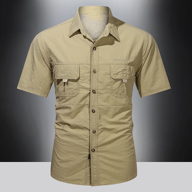 Men's Shirt Work Shirt Button Up Shirt Cargo Shirt Army Green Khaki Gray Short Sleeve Plain Turndown Outdoor Street Button-Down Clothing Apparel 100% Cotton Fashion Casual Breathable Comfortable3