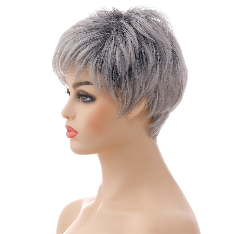 Pixie Cut Wigs Short Hair Wig European And American Women's Fashion Mixed Color Bangs Chemical Fiber Headgear Wig  For Daily Party3