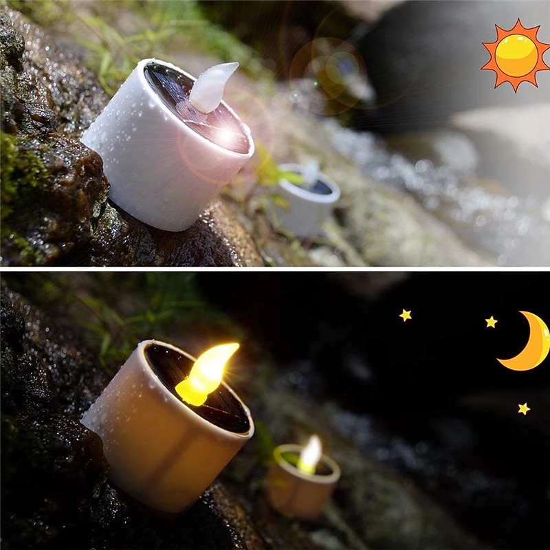 6/12 pcs Solar Flameless LED Candles Fake Flickering Tea Lights Outdoor Garden Decor Light Romantic Wedding Party Decoration Lighting 6X 12X4