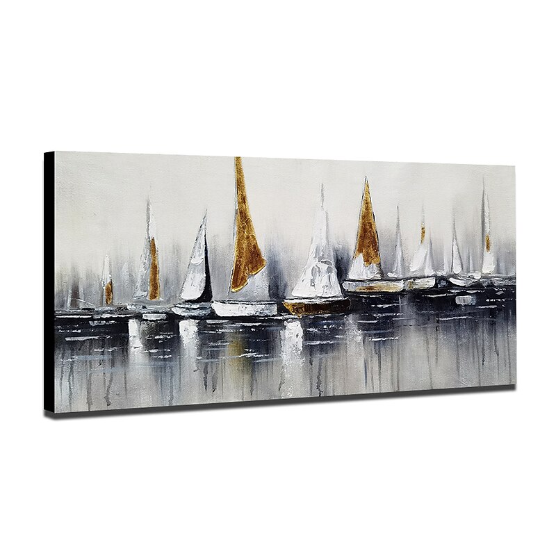 Oil Painting 100% Handmade Hand Painted Wall Art On Canvas Abstract Horizontal Abstract Ocean Sailboat Landscape Modern Home Decoration Decor Rolled Canvas No Frame Unstretched2
