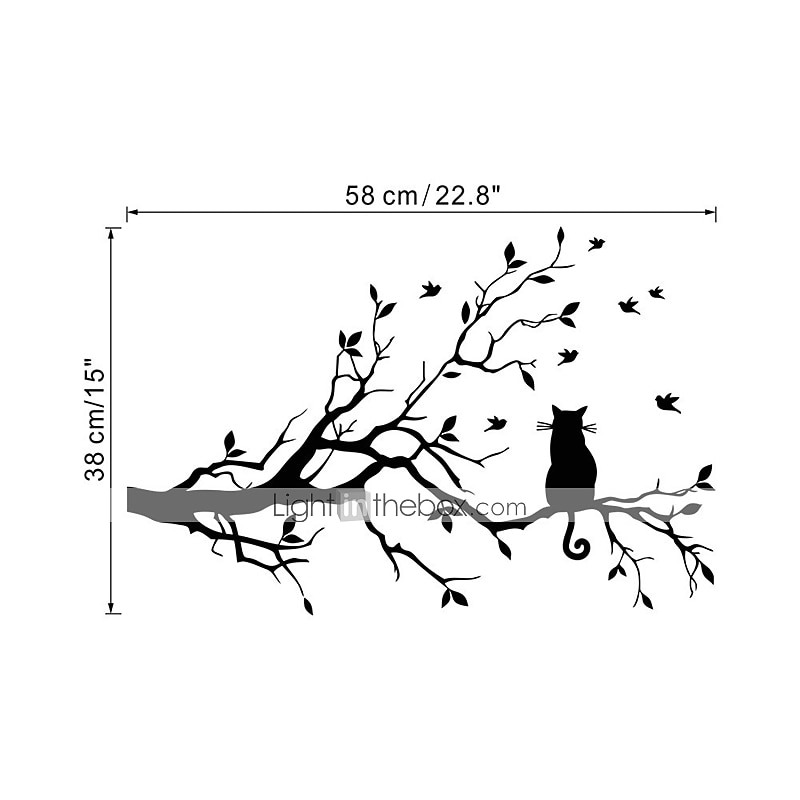 Animals Wall Stickers The Cat on The Branch Wall Stickers Decorative Wall Stickers PVC Home Decoration Wall Decal Wall / Window Decoration 1pc 58X38cm Wall Stickers for bedroom living room2