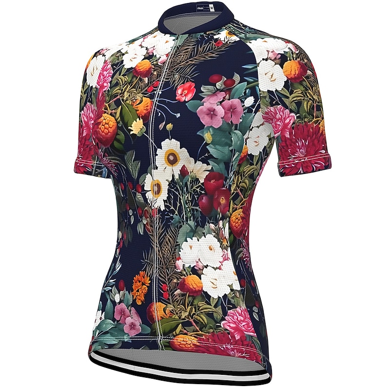 Women's Cycling Jersey Patterned Floral Botanical Flower Short Sleeve Bike Jersey with 3 Rear Pockets Mountain Bike MTB Road Bike Cycling Fast Dry Quick Dry Soft Reflective Strips Sports Black Yellow3