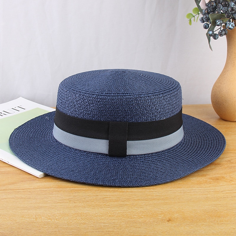 Kentucky Derby Hat Hats Straw Bucket Hat Straw Hat Sun Hat Casual Holiday Beach Melbourne Cup Cocktail Elegant Vintage Style With Split Joint Trim Headpiece Headwear3