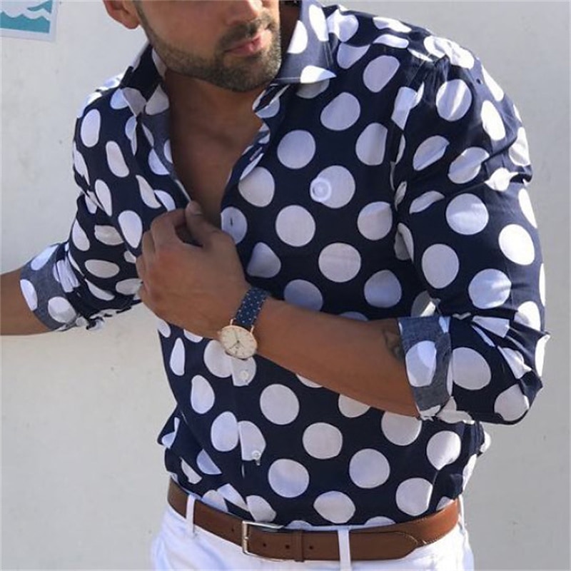 Men's Shirt Summer Shirt Summer Hawaiian Shirt Button Up Shirt Black Blue Purple Long Sleeve Graphic Polka Dot Turndown Outdoor Street Button-Down Clothing Apparel Fashion Casual Breathable