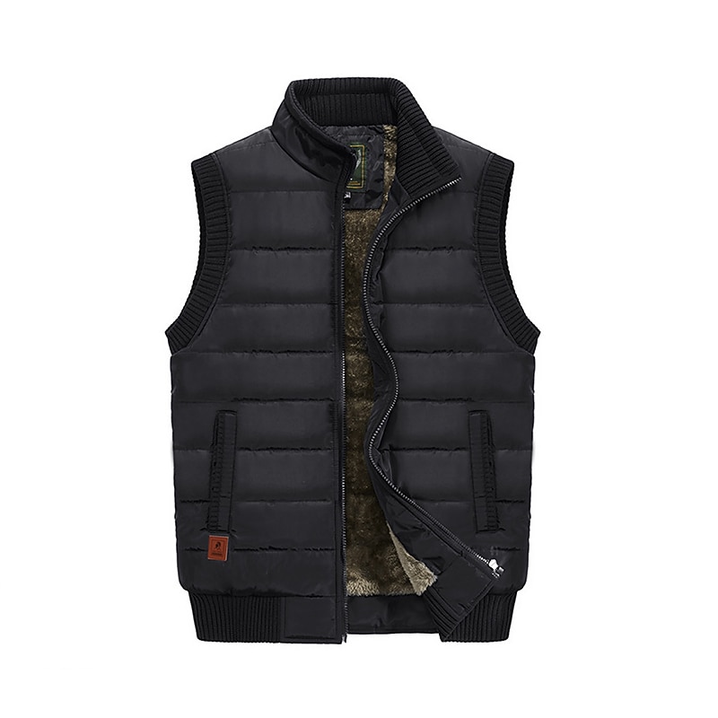 Men's Winter Coat Winter Jacket Puffer Vest Gilet Quilted Vest Cardigan Hiking Winter Polyester Windproof Warm Black khaki Army Green Dark Blue Vest2