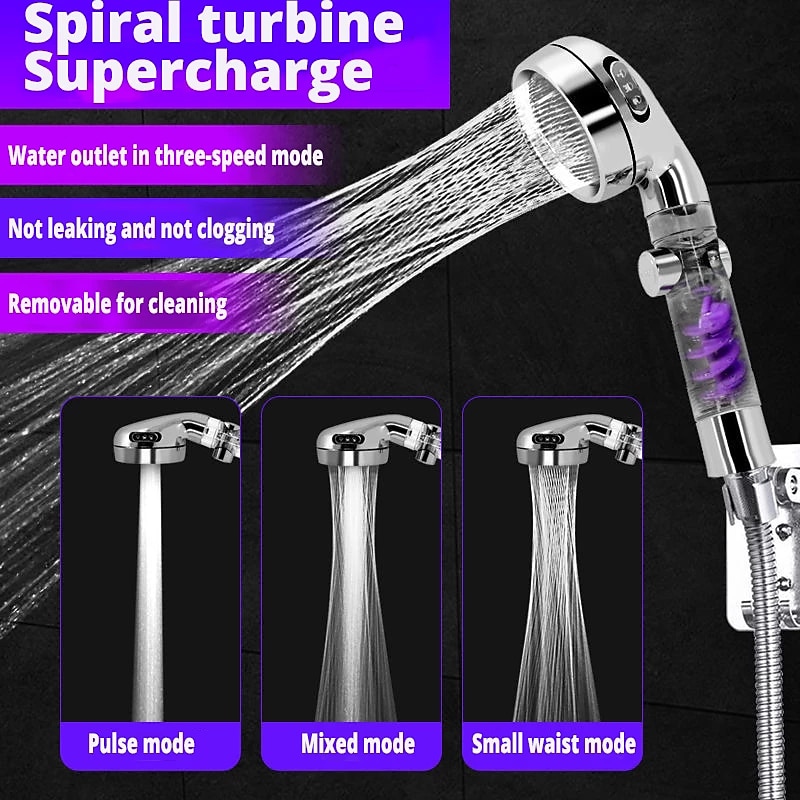 Shower Head High Pressure 3-Function SPA Shower Head With Switch On/Off Button Filter Bath Head Water Saving Shower Bathroom3