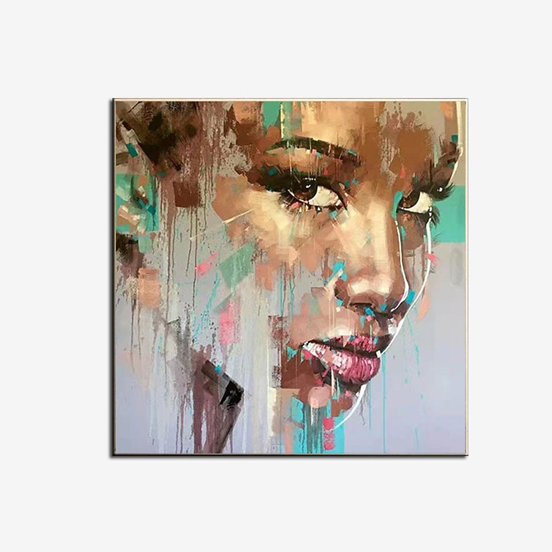 Oil Painting Hand Painted Square Abstract People Contemporary Modern Rolled Canvas (No Frame)4