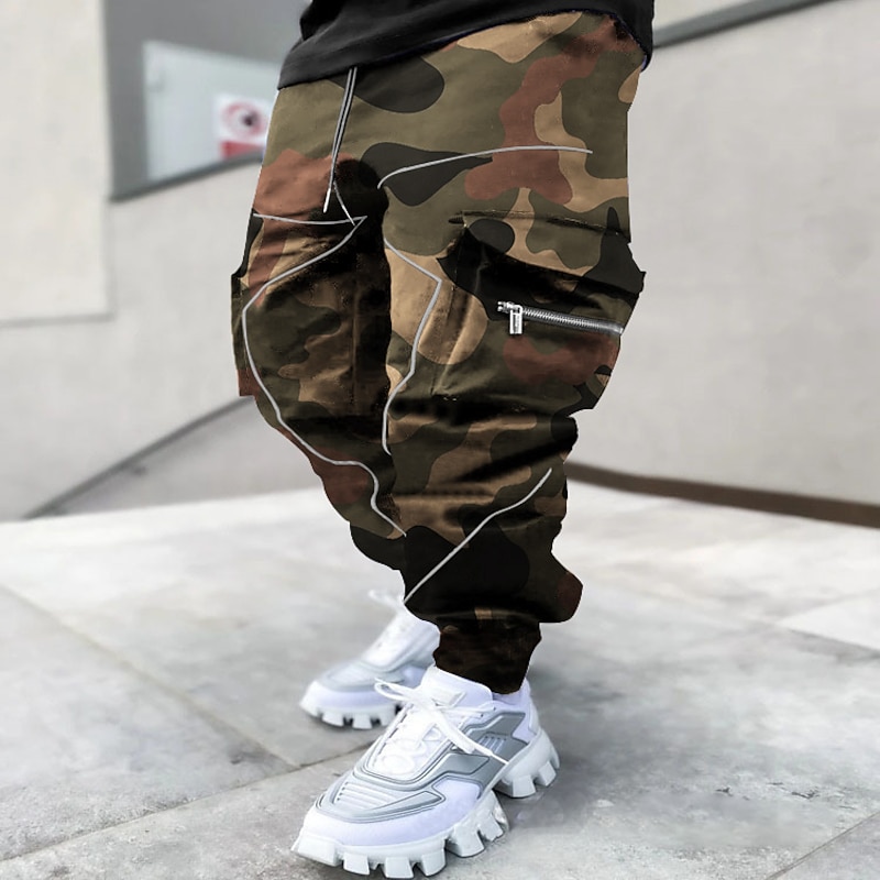Men's Cargo Pants Cargo Trousers Trousers Harem Pants Elastic Waist Knitted Cashew nuts Sports Full Length Casual Daily Casual Loose Fit Black Army Green Micro-elastic2