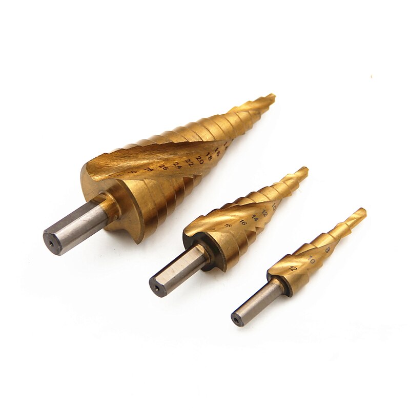 3pcs HSS Step Drill Bits Triangular Spiral Grooved Core Cone 4mm To 12mm 20mm 32mm Chamfer Hole Cut Cutter3