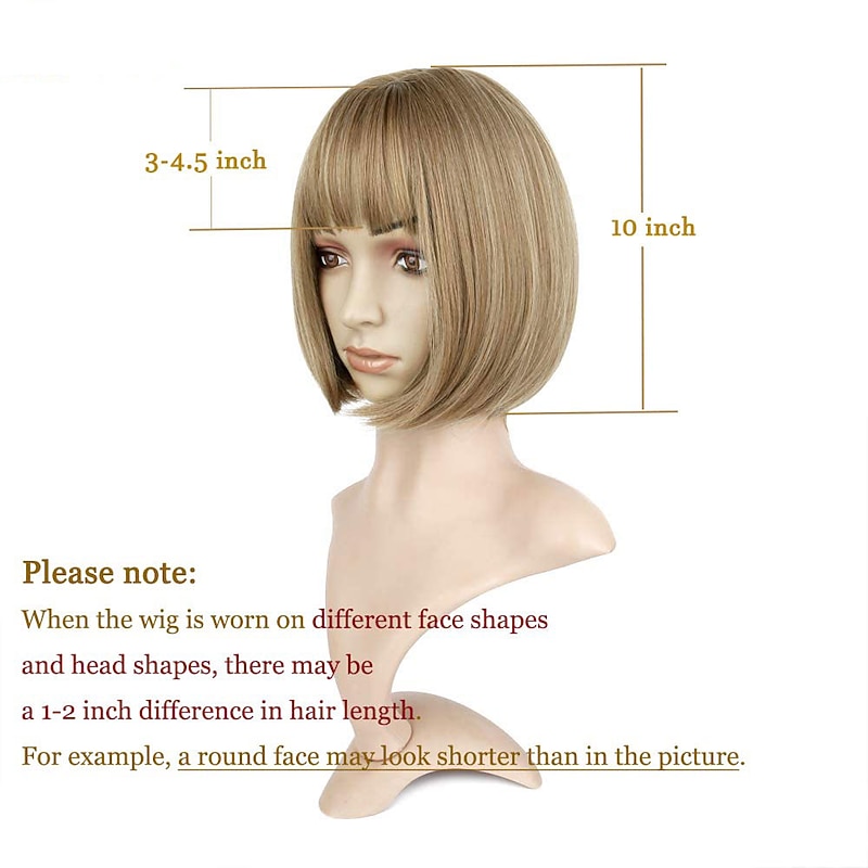 Short Blonde Bob Wig with Air Bangs Length Heat Resistant Synthetic for Women Golden Blonde Mixed Strawberry Blonde4