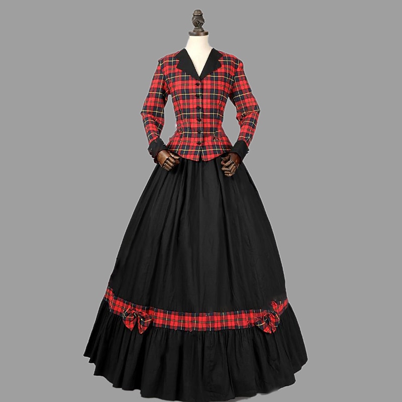 Retro Vintage Rococo 18th Century Dress Prom Dress Plus Size Plaid Checkered Fancy Dress Women's Masquerade Party Casual Daily Carnival of Venice Adults Dress